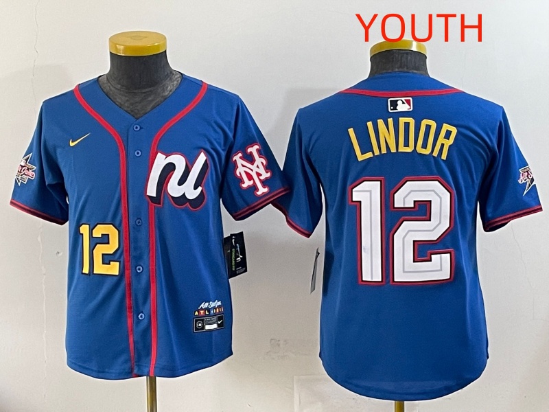 Youth  2025 New York Mets #12 Lindor Blue All star Nike MLB Jersey style 6->youth mlb jersey->Youth Jersey